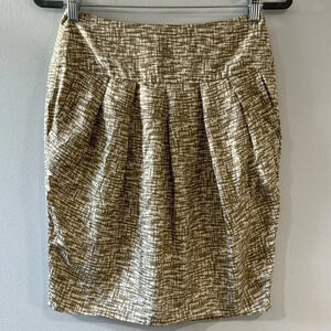 Banana Republic Skirt Womens 2 Brown A Line 100% Silk Lined Pleated Pock…